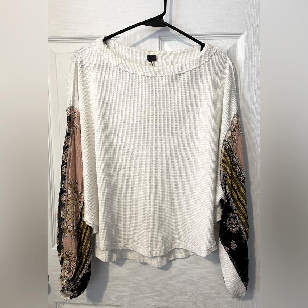 WE THE FREE People Oversized Waffle Knit Blossom Thermal Top Women’s Size XS